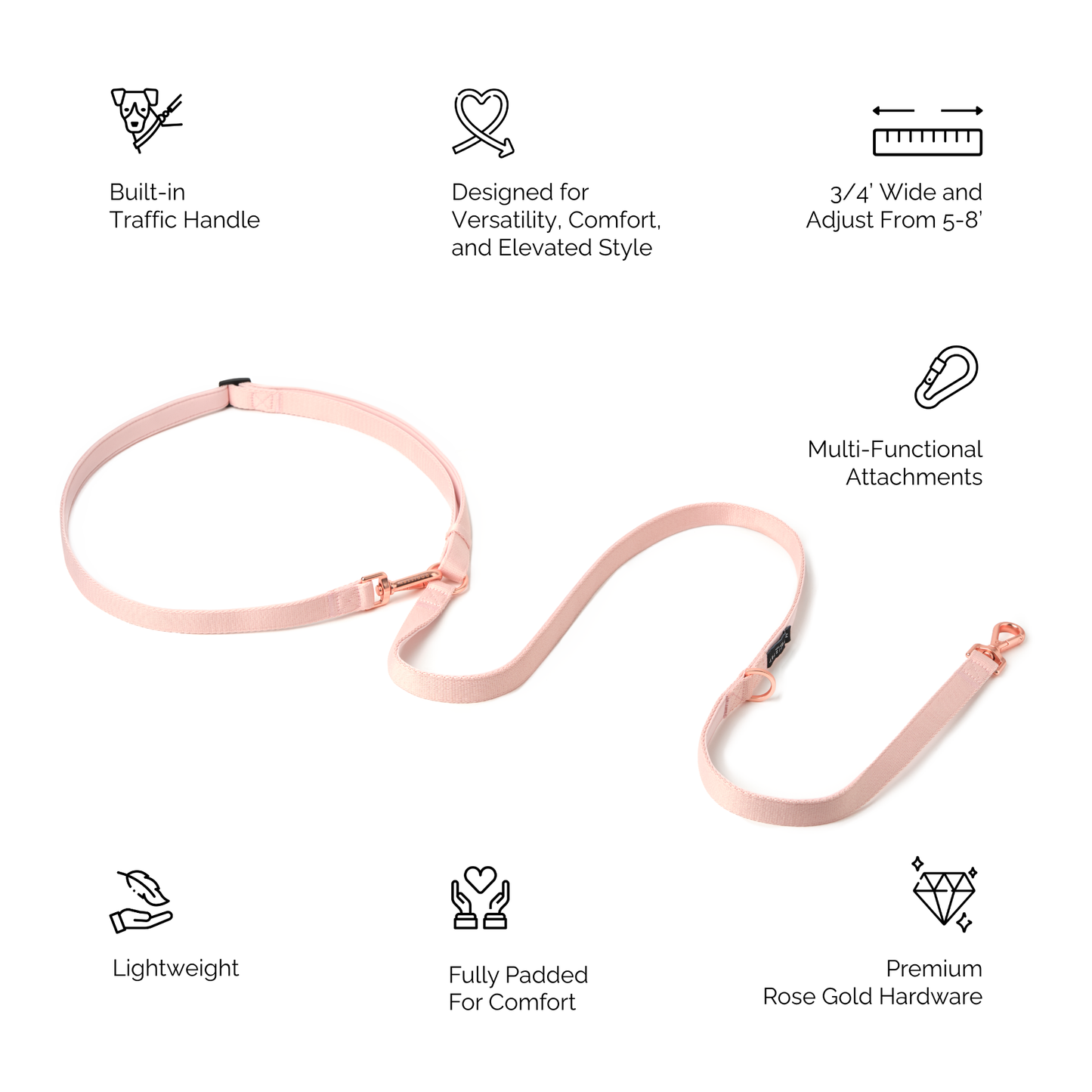 Metro Hands Free Leash – Blush
