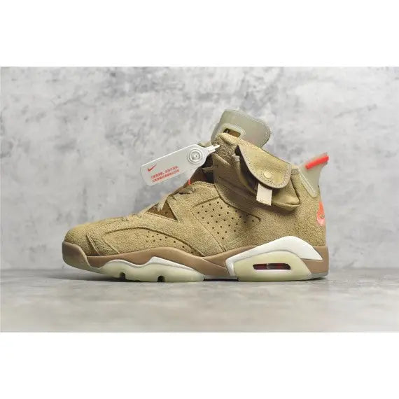 Travis Scott x Air Jordan 6 Retro "British Khaki" — Khaki / Bright Crimson